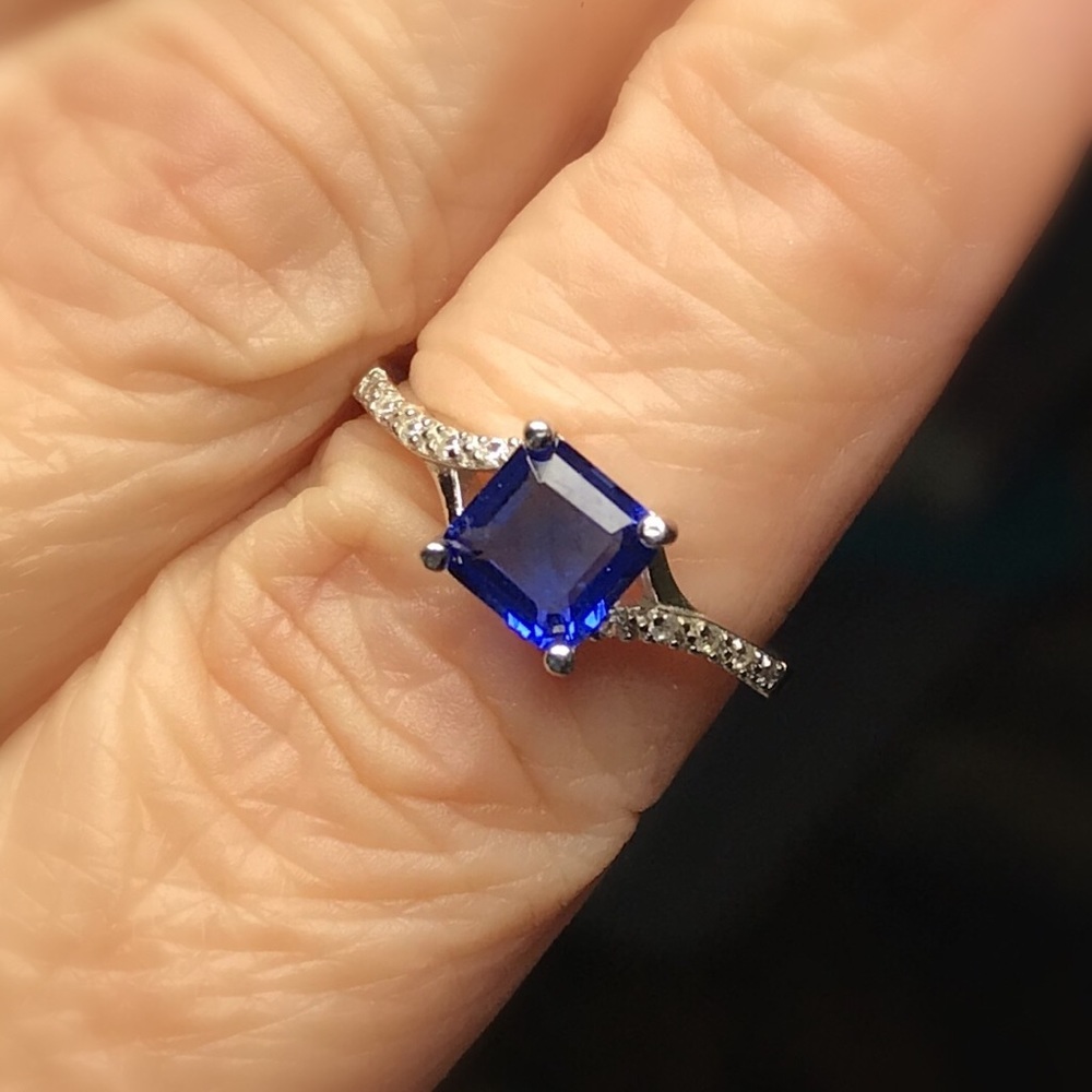 Created Blue Sapphire Sterling Silver Ring - Picture 3 of 8